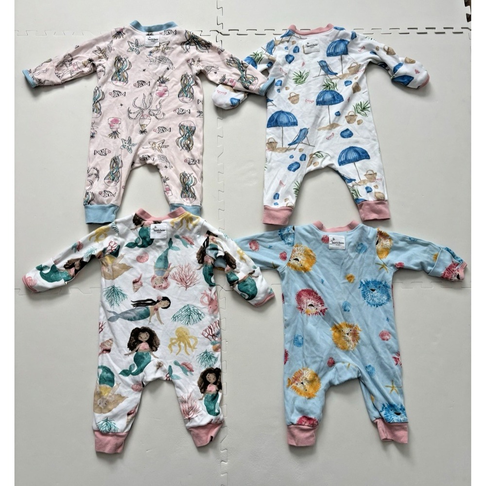 Lot of 4- BURTS BEES Baby Pajamas Organic Cotton Infant Mittens-Size 0-3 Months - Picture 2 of 7